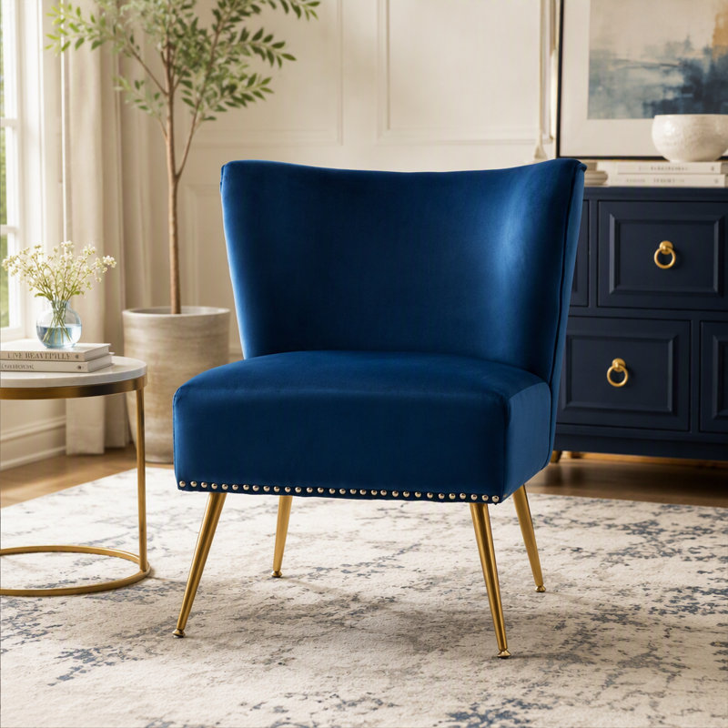 Fauteuil d'appoint en tissu imprimé, fauteuil de chambre sans accoudoirs avec pieds en métal, fauteuil d'appoint rembourré moderne pour le salon, la chambre et les petits espaces