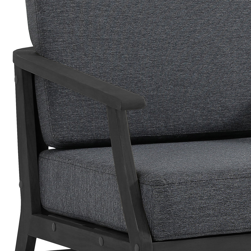 Clinkscales Solid Wood Teak Outdoor Lounge Chair With Cushion And Arms, Dark Gray, Black