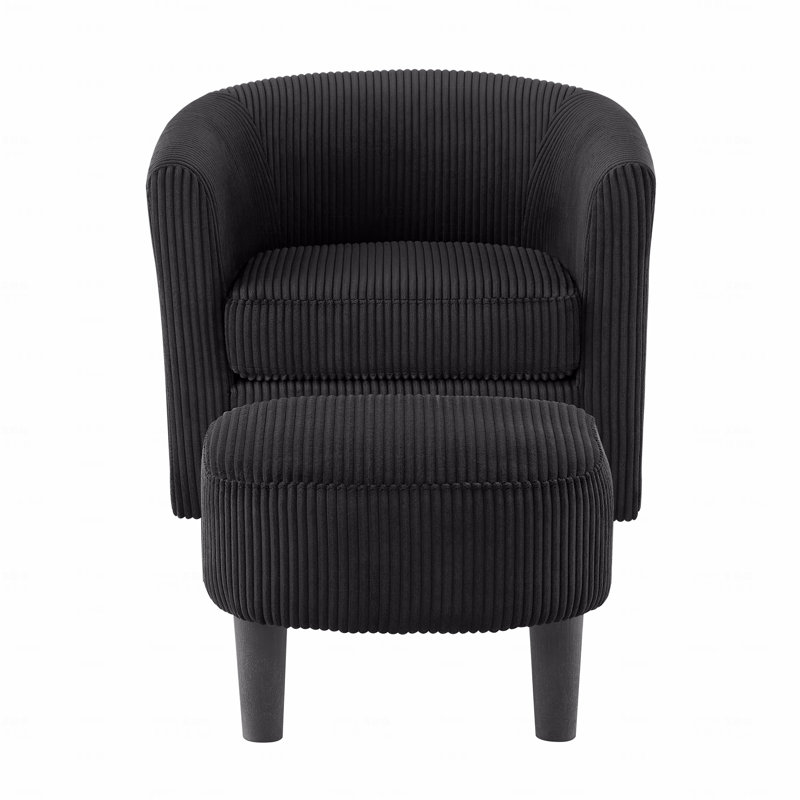 Swivel Accent Chair 360° Comfy Recliner Corduroy Arm Chair Single Sofa with Ottoman for Living Room Bedroom, Black