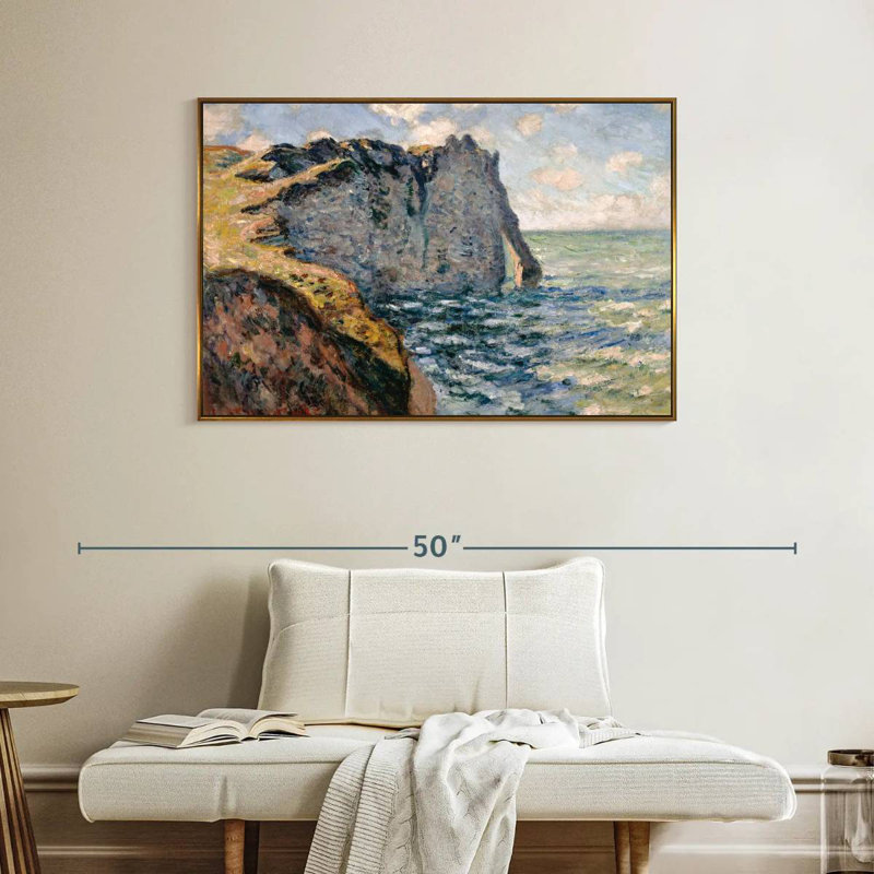 La falaise d'Aval Etretat, 40 po x 27 po, Cadre flottant doré