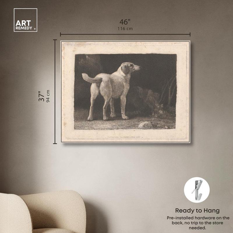 «Dog in Past Vintage» par Art Remedy, H 37 po x l 46 po, Encadrement argenté