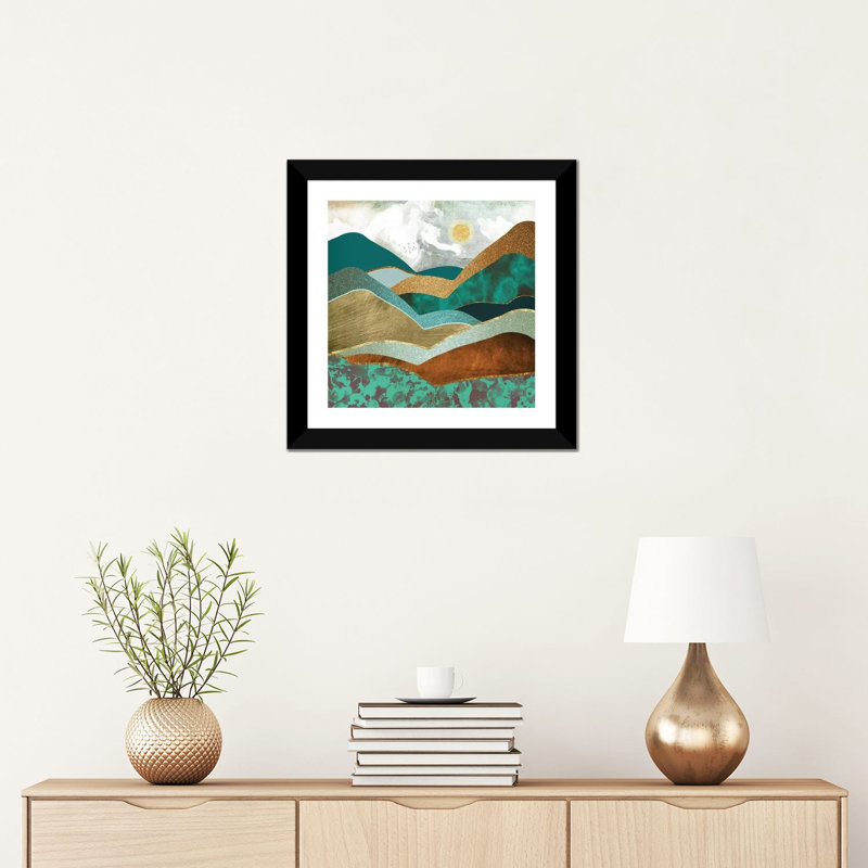 Golden Hills - impression d'art graphique, Blanc, H 16 po x l 16 po x p 1 po, Papier encadré noir
