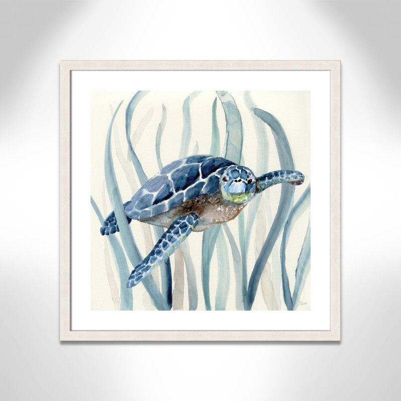 Avynlee «Turtle in Seagrass I», reproduction de peinture à l'aquarelle encadrée, H 28 po x l 28 po x P 1,125 po