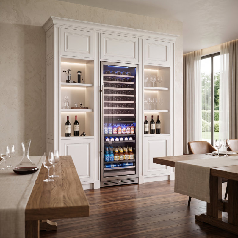 Yeego Dual‑Zone 23.4" 77 Bottles & 182 Cans Wine and Beverage Refrigerator, Variable‑Frequency Cooling, Double‑Paned Low‑E Argon‑Filled Glass Door, Energy Star Certified, Freestanding & Built‑in Cooler
