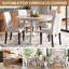 Ensemble de table de salle à manger 5 pièces pour 4 personnes, table de cuisine en bois d'hévéa massif avec 4 chaises rembourrées en lin capitonnées, mobilier de salle à manger moderne en bois pour petits espaces, beige-991539354