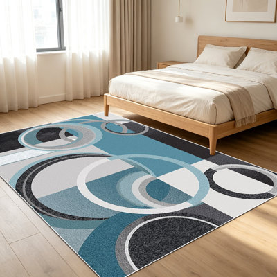 Tapis à motif géométrique moderne de 1 pièce à cercles pour le salon, doux et confortable, convient à toutes les saisons, facile à entretenir, tapis de sol intérieur lavable à la machine, sous la ferme pour table, salle à manger, bureau, patio, balcon, maison