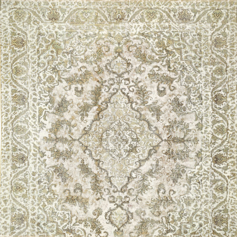 Tapis traditionnel gris / blanc Greaves, Rond 6 pi