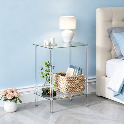 Ensemble de 2 tables d'appoint en verre trempé, tables basses à 2 niveaux en acrylique pour salon ou chambre