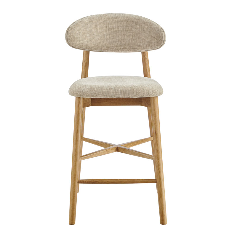 Tabouret de bar Agawam rembourré avec tissu de couleur avoine et structure en bois massif - Lot de 1, À hauteur de comptoir