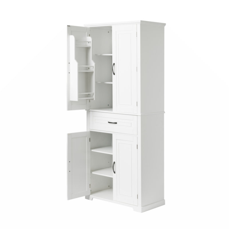 Bathroom Storage Cabinet With Doors And Drawer, Multiple Storage Space, Adjustable Shelf, White