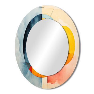 Cubic soft colors tiles V - Abstract Oval Decorative Mirror On Metal