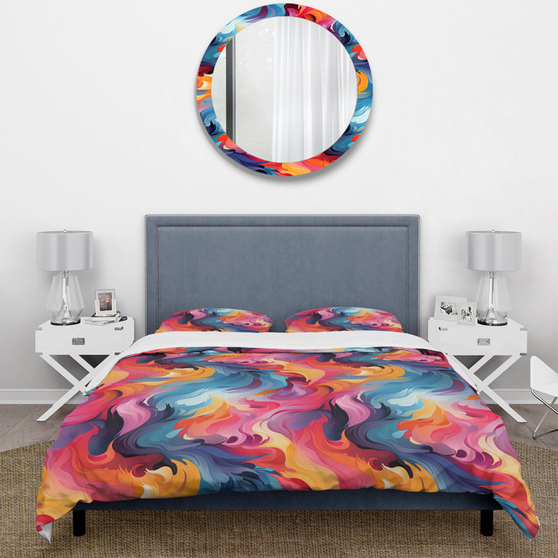 Multicolor Popart Playful Matrix I - Ensemble de housse de couette Pop Art, Housse de couette simple + 1 taie décorative stan