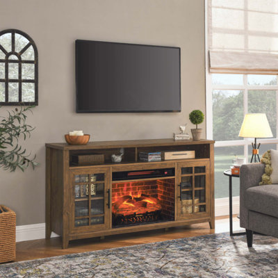 TV Media Stand With Electric Fireplace KD Inserts Heater