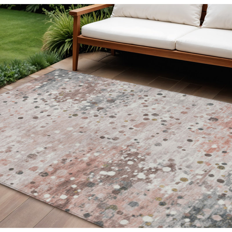 Tapis intérieur lavable abstrait 9 pi x 12 pi saumon et gris