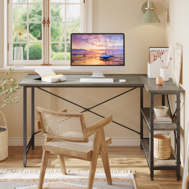 L-Shape Computer Desk, Grey, 74cm H x 140cm W x 90cm D