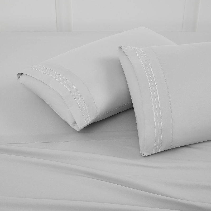 Taies d'oreiller luxueuses en microfibre brodée (paquet de 2) par Sweet Home Collection®, Taie d'oreiller très grande, Argent