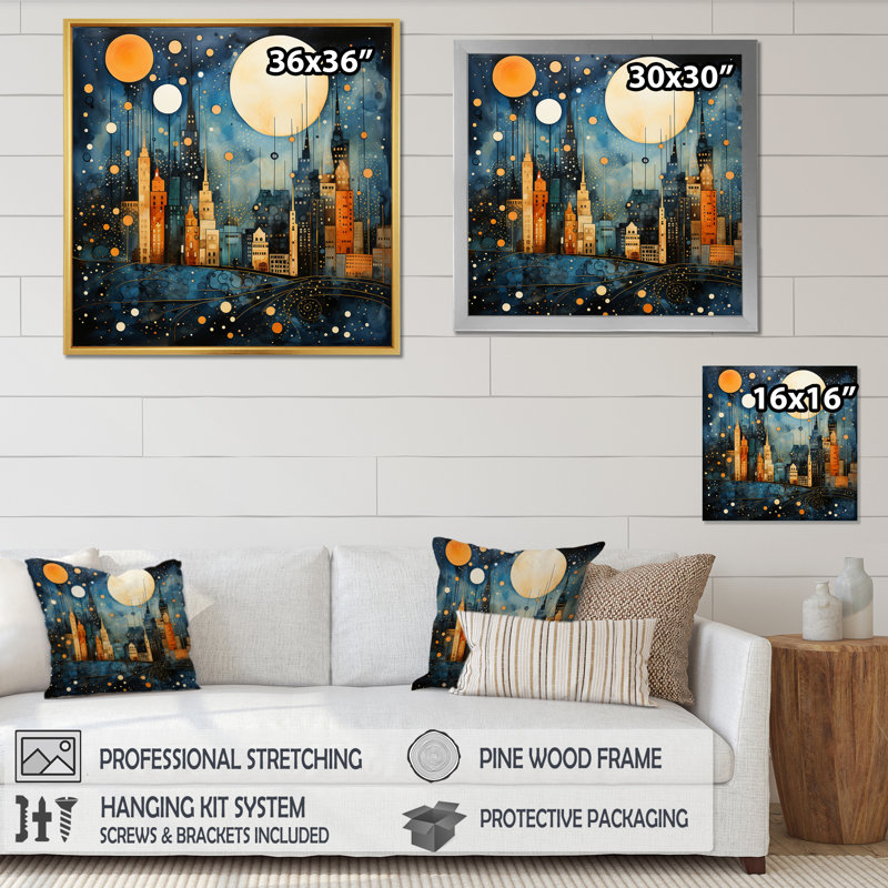 " Urban Utopia IV ", Gold Picture Framed, 36" H x 36" W x 1.5" D