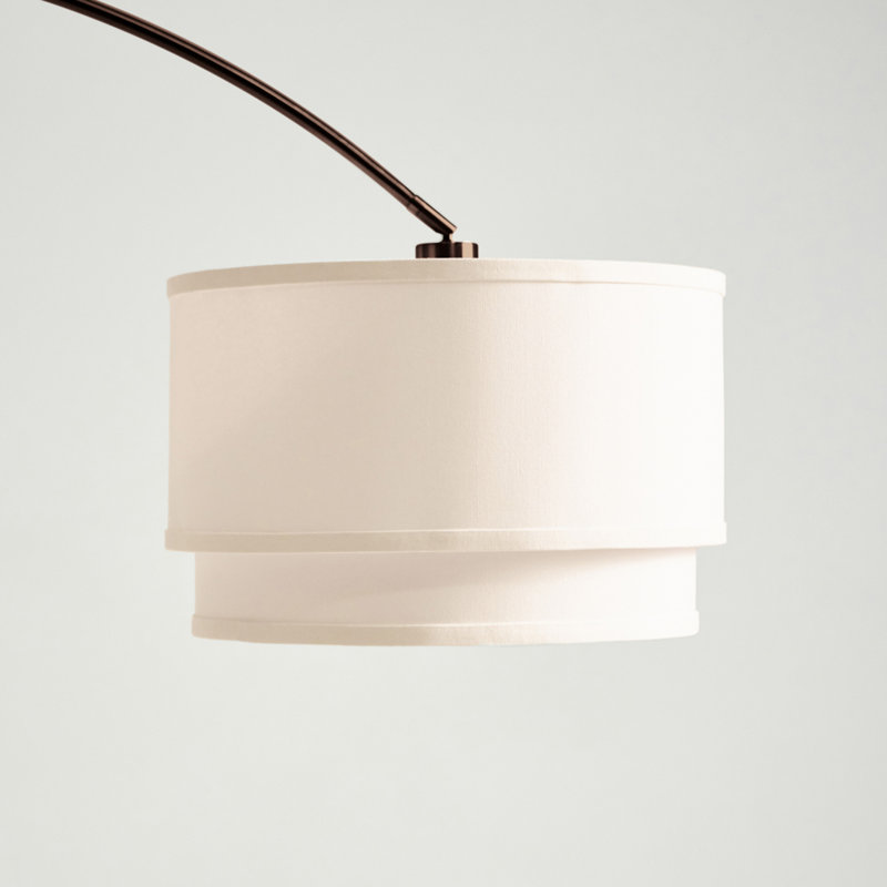 Lampe sur pied à DEL arquée moderne réglable de 81 po avec finition bronze, abat-jour tambour en tissu et base de marbre lestée Mason, ampoule incluse