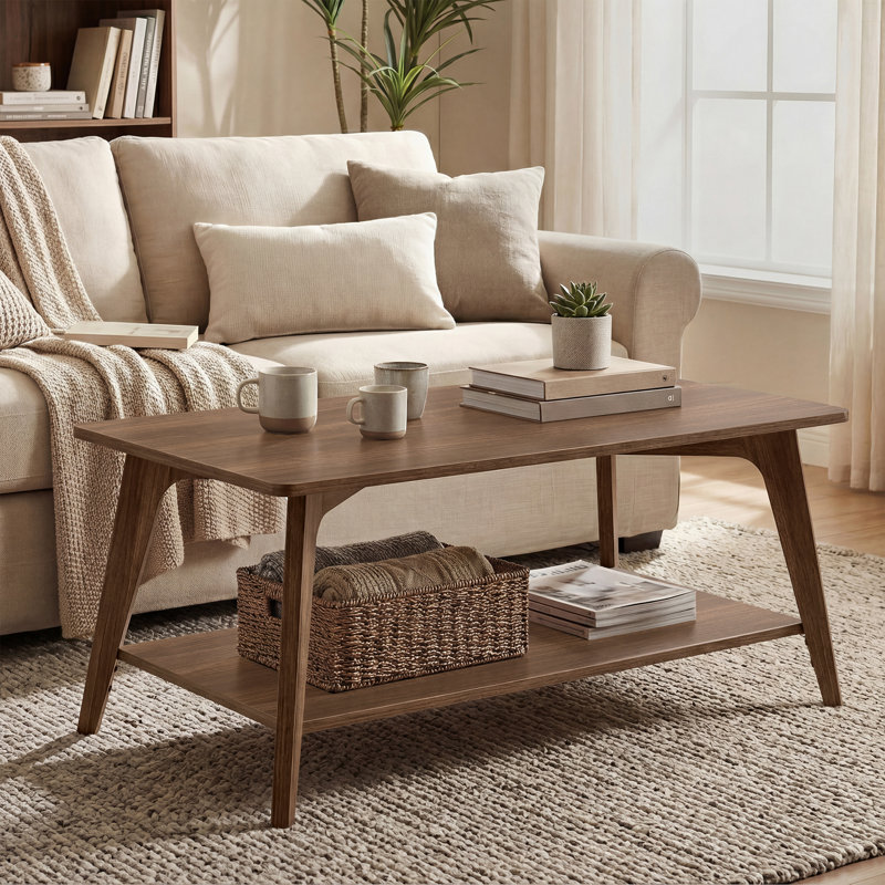 39.4" Coffee Table with Storage for Living Room, Walnut