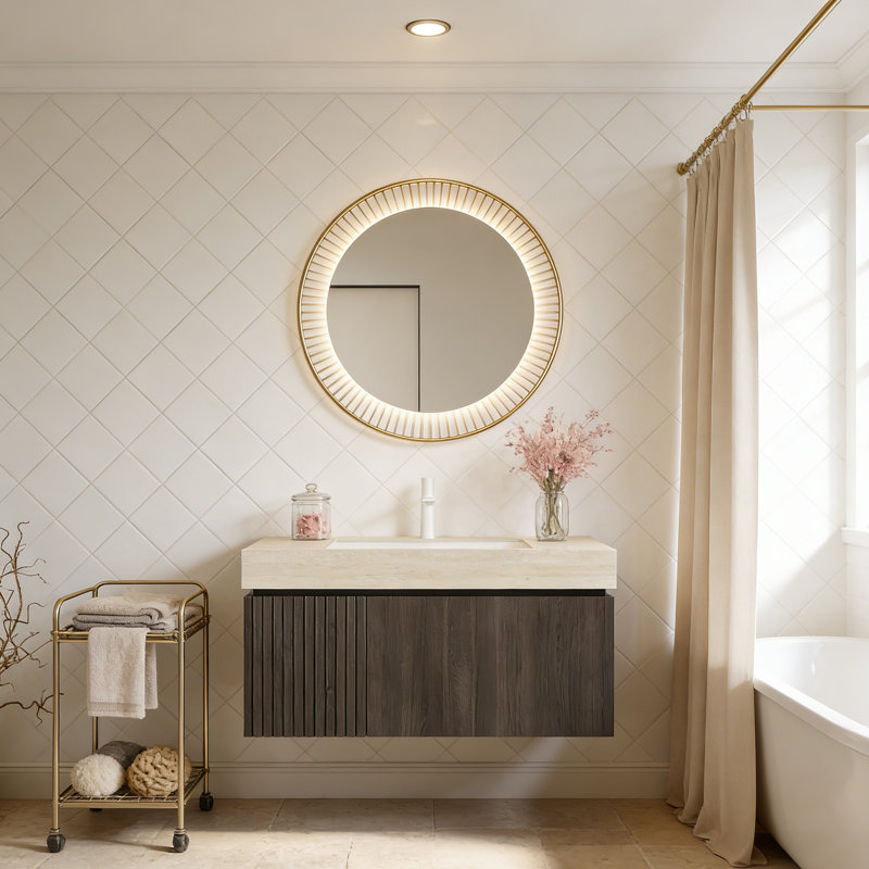 Meuble-lavabo flottant avec espace de rangement multifonctionnel et trou de robinet simple, Espresso, 36"