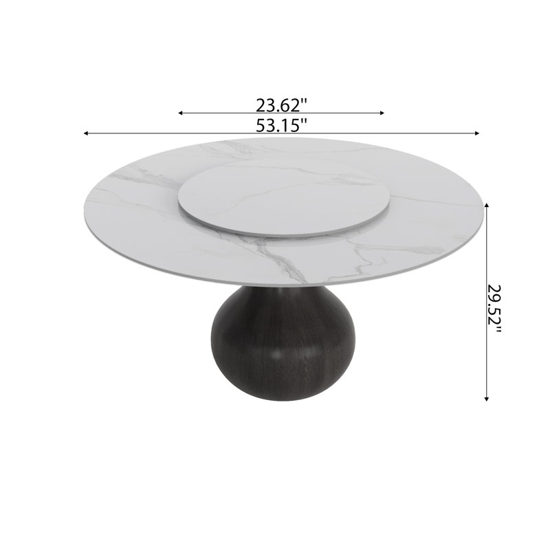 Base ronde à piédestal en bois massif Jaihao, Blanc / Gris, H 29,52 po x L 53,15 po x l 53,15 po, Noir
