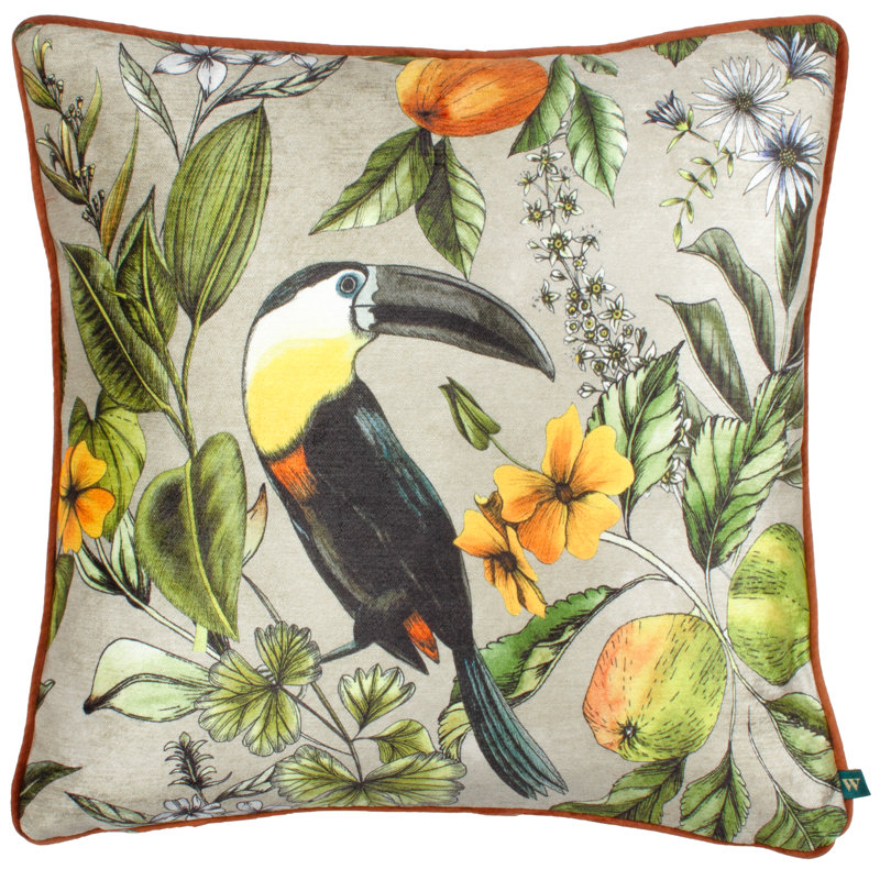 Leilani Floral Cushion With Filling, 43cm H x 43cm W, Square, Green/Yellow/Black