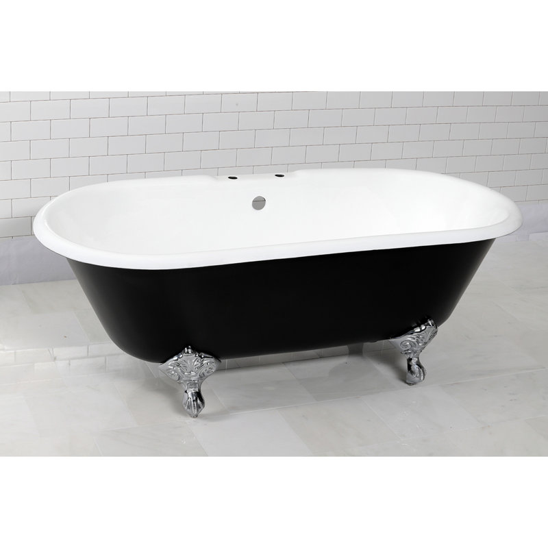 Kingston Brass Aqua Eden 66-Inch Cast Iron Oval Double Ended Clawfoot Tub (7-Inch Faucet Drillings)
