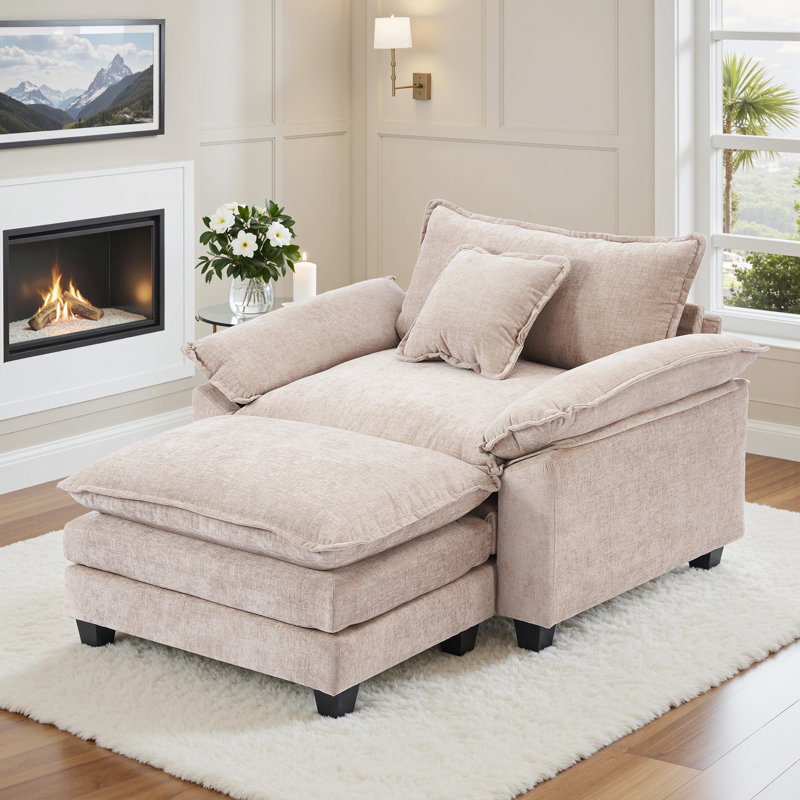 Fauteuil surdimensionné avec repose-pieds Chenille, Noir, noir, noir, noir
