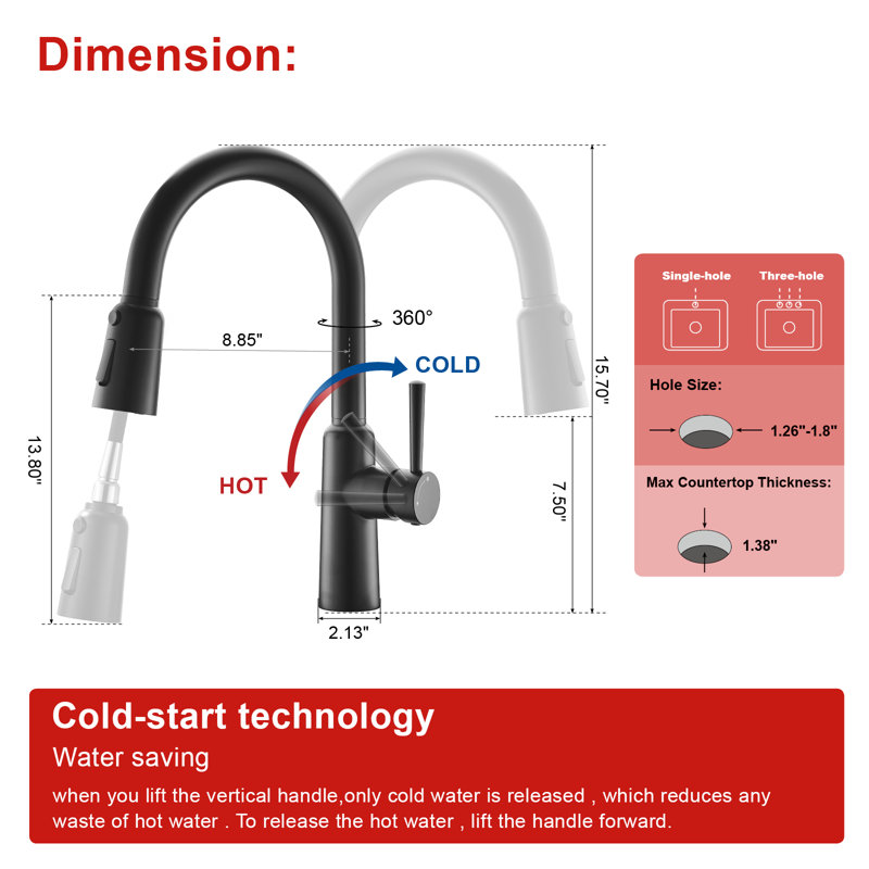 ASCreate Gusteau Pull Down Kitchen Faucet, Black