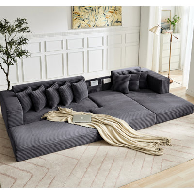 Lit convertible en L en forme de L à 3 places, gris foncé, 8 coussins, sans assemblage, pour un siège fonctionnel, idéal pour les bureaux à domicile