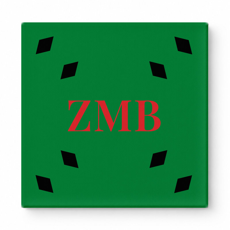 Monogramme de diamant de luxe du drapeau du monde zambien - noir vert rouge - art mural sur toile, 16" H x 16" W