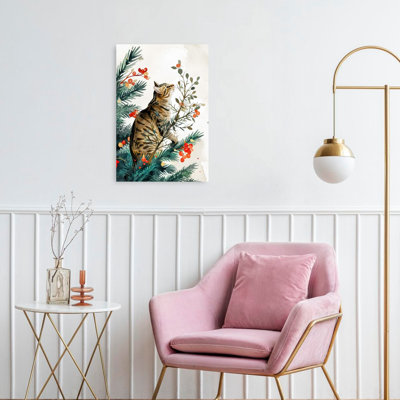 Curieux chat de Noël abstrait, paysage contemporain, impression d'art mural