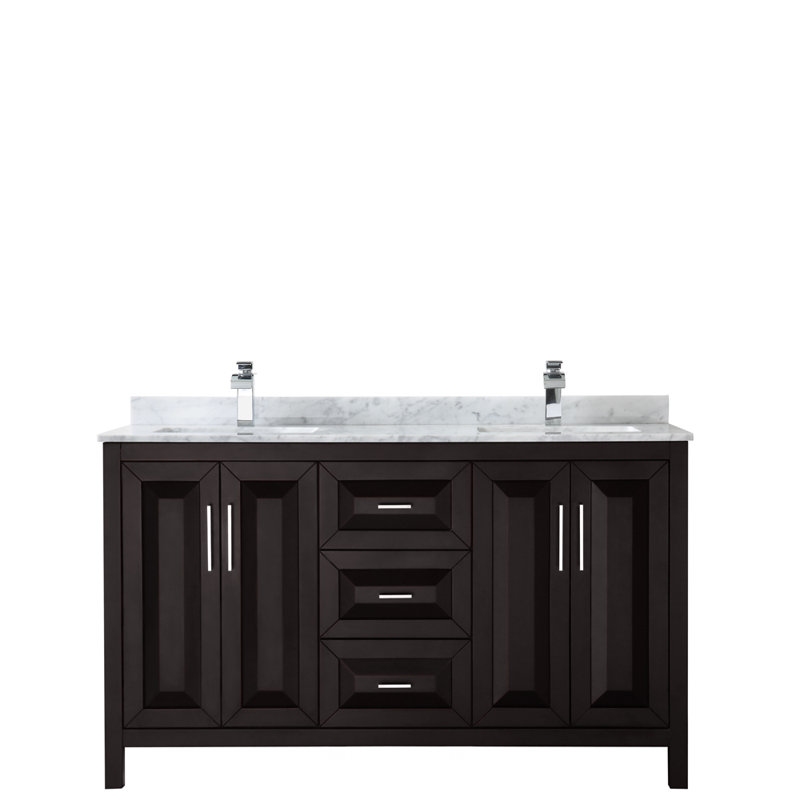 Daria 60'' W Double Vanity, Carrara Cultured Marble, Dark Espresso, Polished Chrome