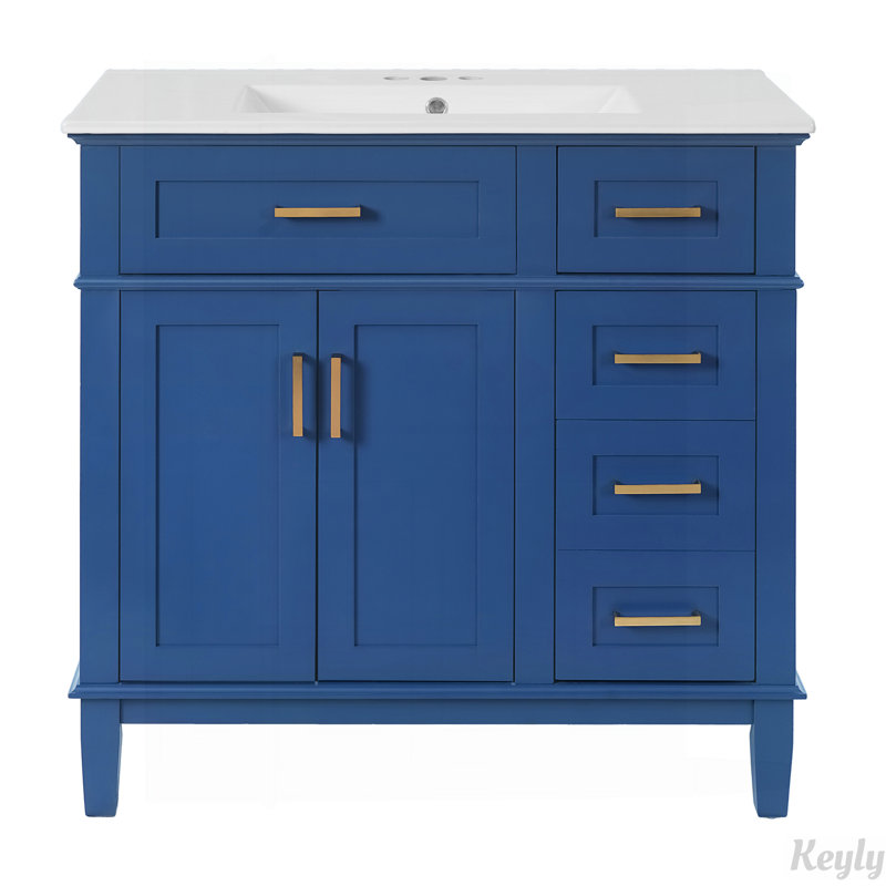 Meuble-lavabo 36 po avec lavabo en céramique, portes à fermeture douce, 4 tiroirs