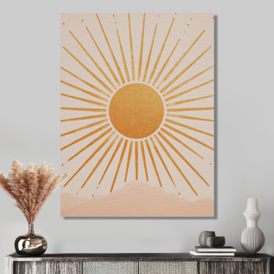 Mid Century Yellow Sun Print - Abstract Minimalism Metal Wall Decor, Minimalist Metal Print