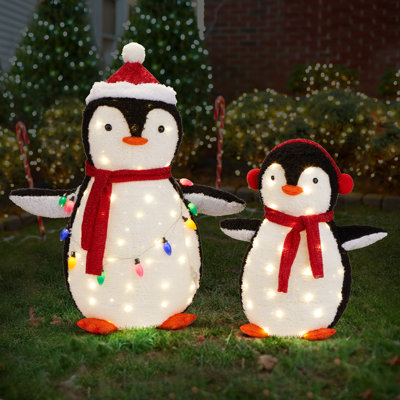 2-Piece Lighted Plush Penguins Christmas Yard Decoration