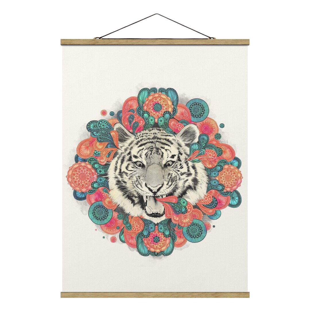 Stoffbild Illustration Tiger Mandala Paisley von Laura Graves