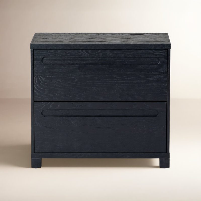 Tobiette 2 Drawer Wood Nightstand, Black