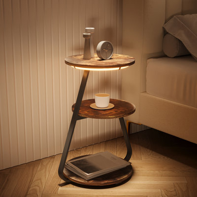 LED Light, Bedside Table End Table With 3 Shelf, 34cm Desktop Side Table