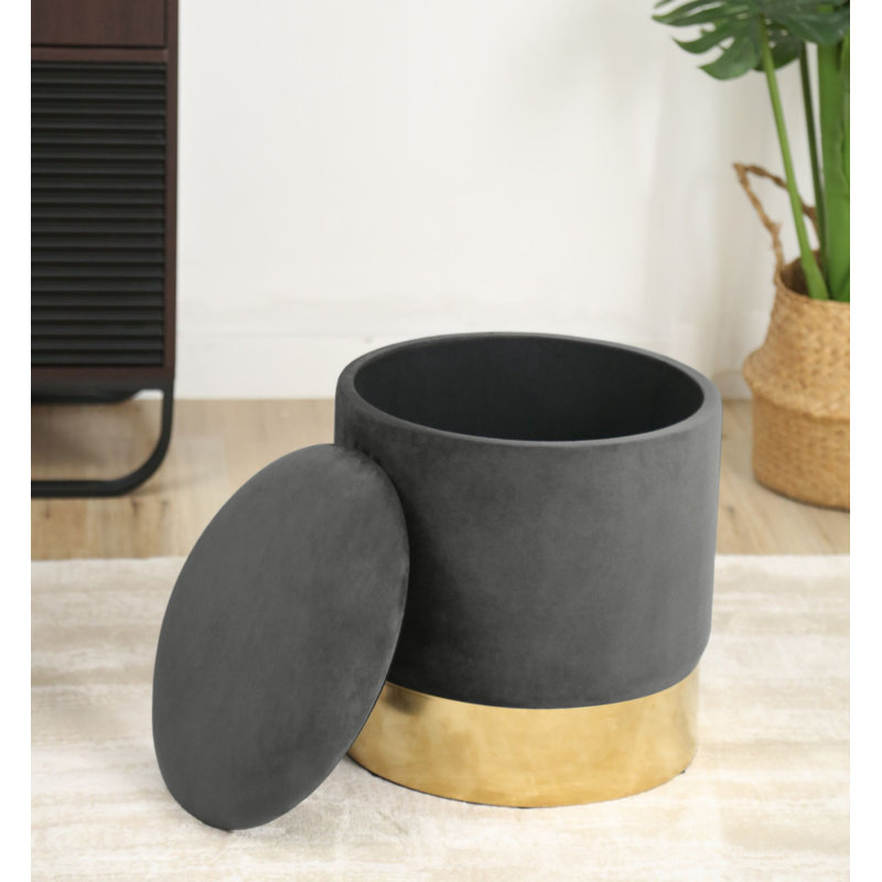Ajla 39cm Wide Velvet Tufted Circle Pouffe Ottoman with Storage