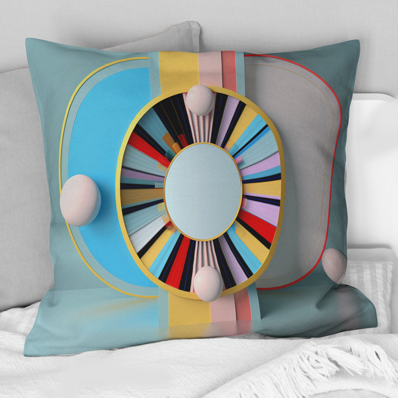 Coussin circulaire aux tons pastel I - Coussin décoratif à imprimé géométrique abstrait