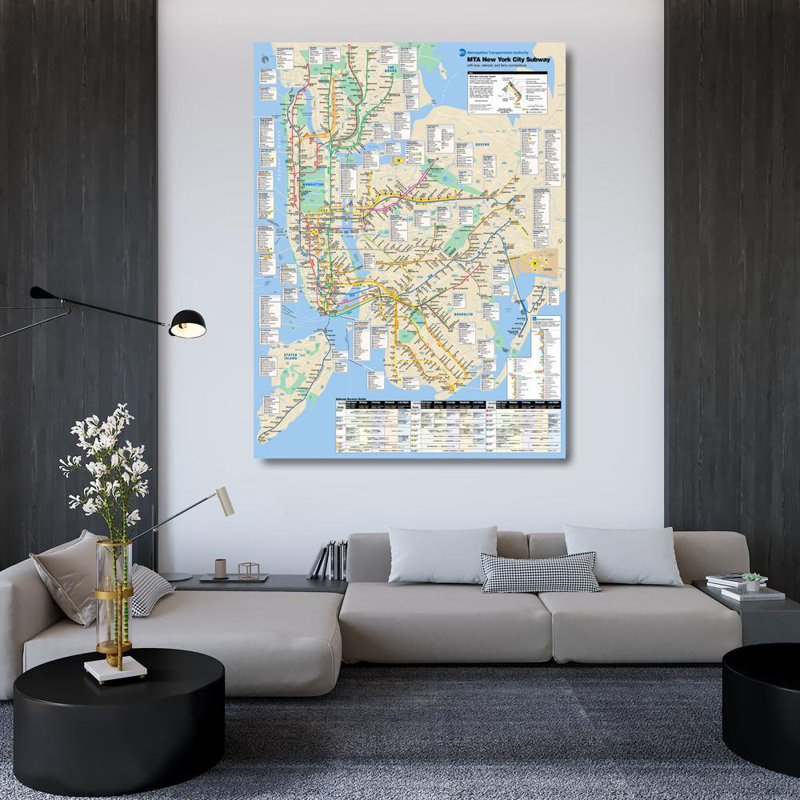 New York Subway Map, 48" H x 36" W