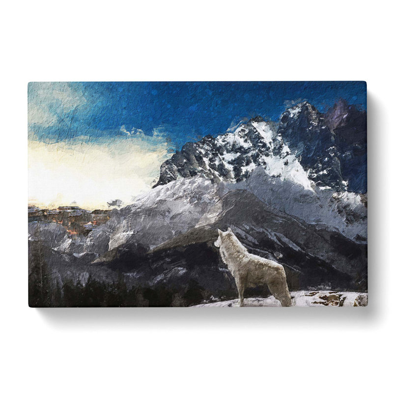 White Wolf With A Mountain Landscape - Wrapped Canvas Painting, 35cm H x 50cm W x 3cm D