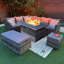 Rosen 9 Seater Corner Sofa  Set With Fire-pit Dining Table With Storage Box & Rain Cover-1434940012