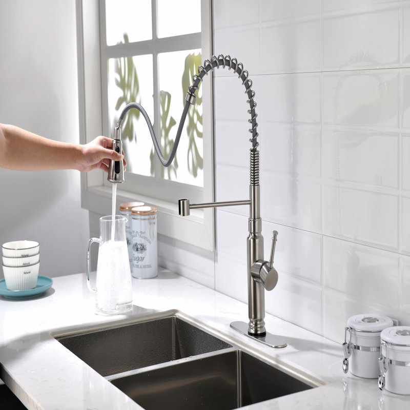 Robinet de cuisine tactile avec douchette extractible, Nickel brossé