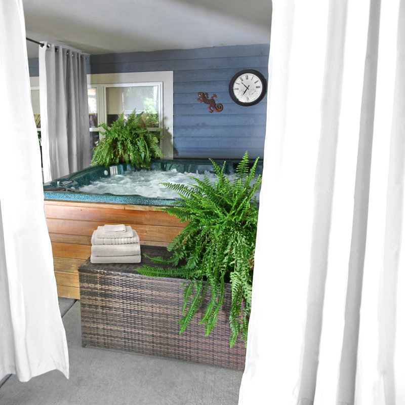 Solid 54" x 84" Grommet Semi-Sheer Outdoor Curtain Panel, Solid White, 54" W x 84" L
