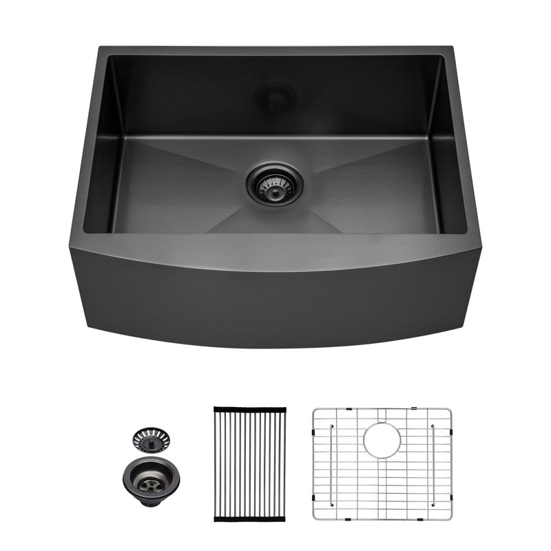 33X21x10"Farmhouse Apron Single Bowl Stainless Steel Kitchen Sink, Matte Black