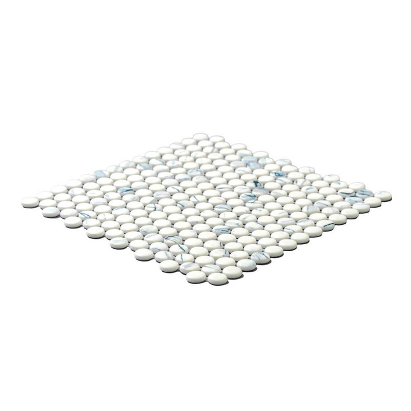 Eterna Penny 12"x12" Recycled Glass Mosaic Tile, Calacatta Blue