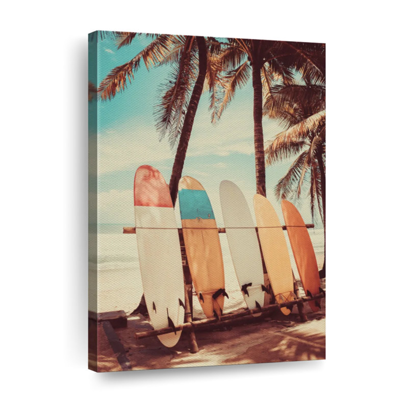 Planches de surf rétro sur toile, H 36 po x l 24 po x P 1,25 po