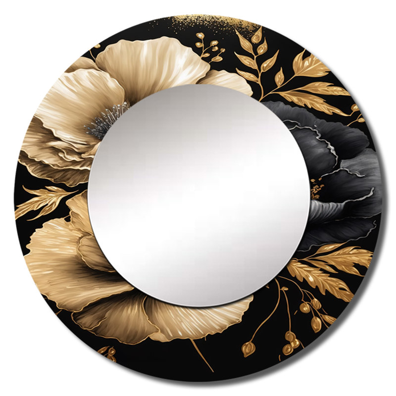 Miroir mural noir et doré Hibiscus II - miroir, 23 po x 23 po